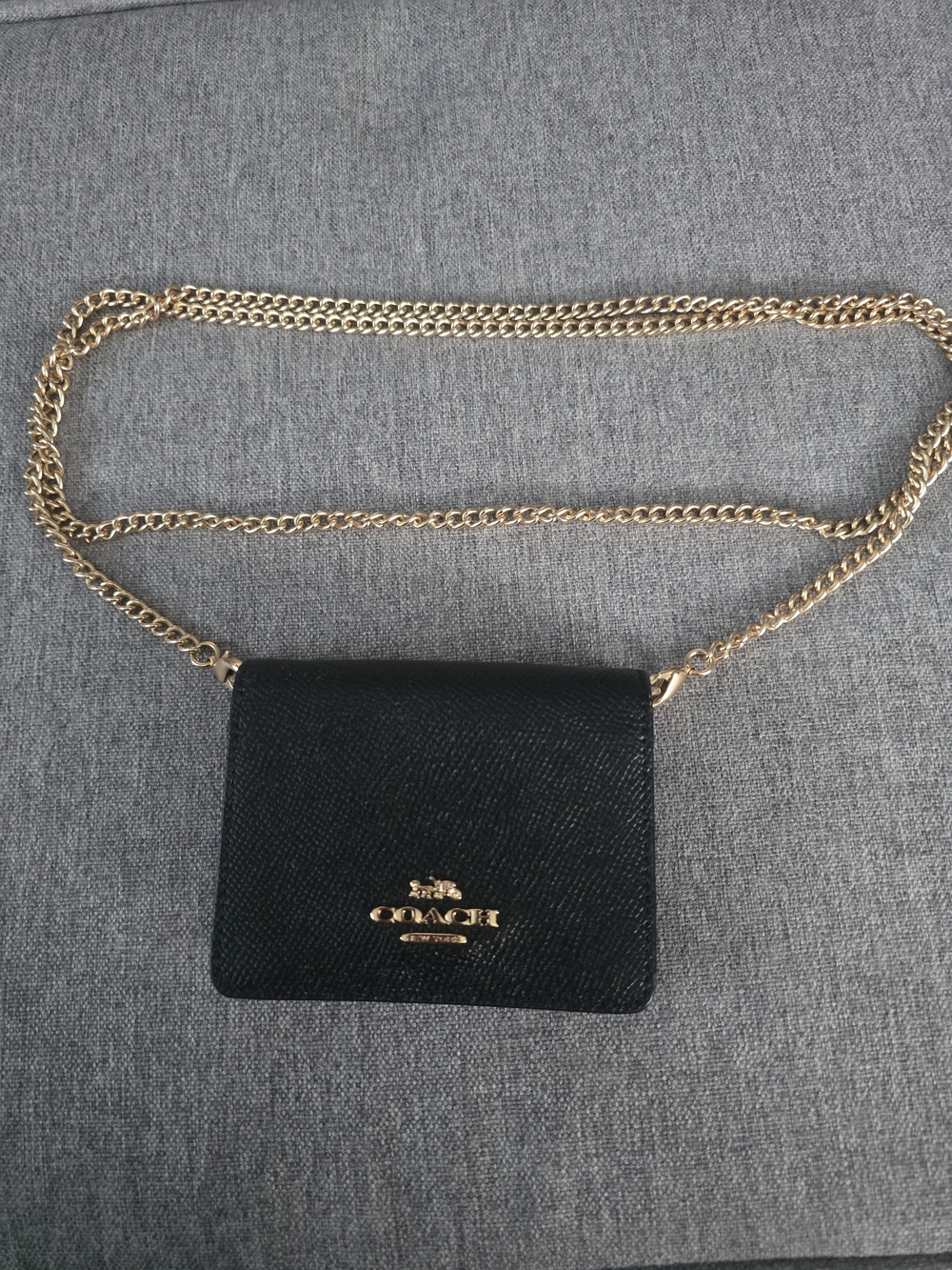 Coach Black Leather Crossbody with Gold Chain Strap